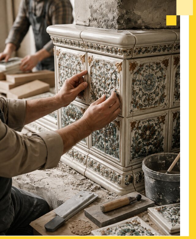 Изразцовые камины под ключ в Костроме: проект и монтаж