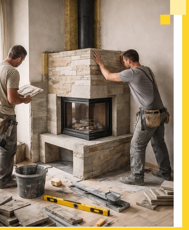 Угловые камины под ключ проект, монтаж и отделка в Костроме