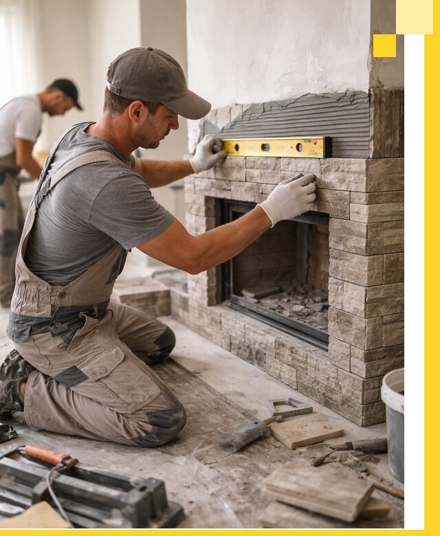 Облицовка каминов в Костроме, монтаж и отделка натуральным камнем