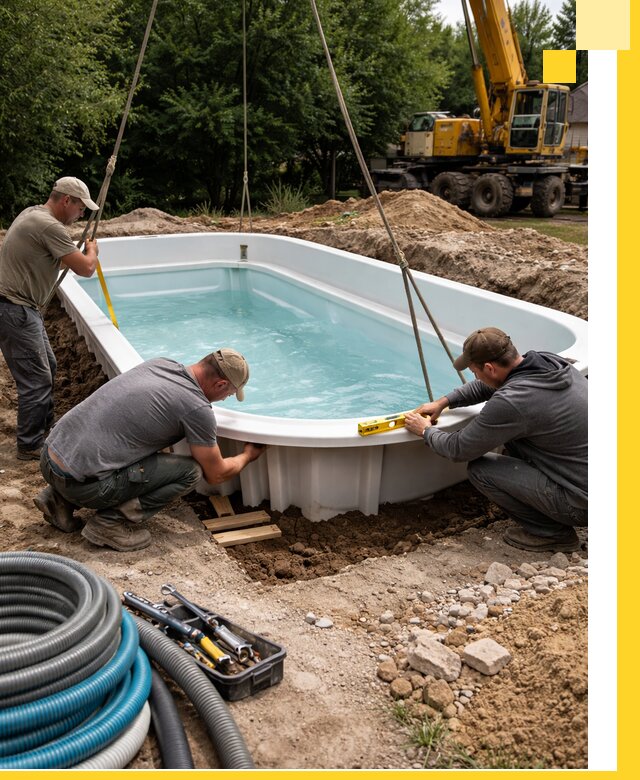 Установка и монтаж композитных бассейнов под ключ в Костроме