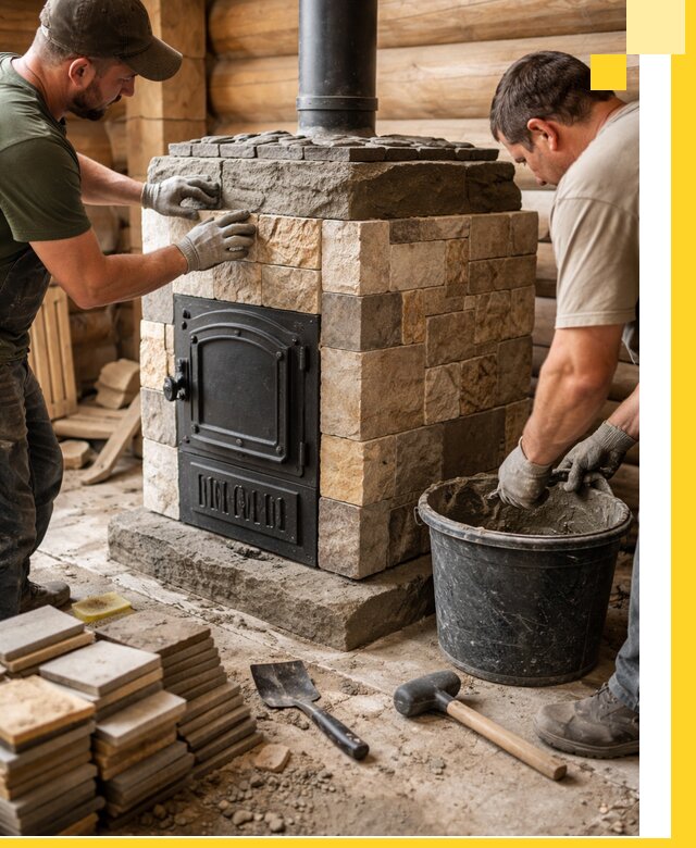 Облицовка банной печи под ключ в Костроме: камень и плитка