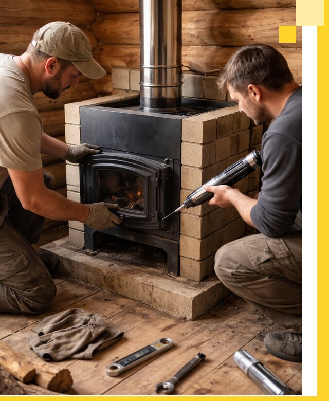 Монтаж и установка печи в бане под ключ с гарантией в Костроме