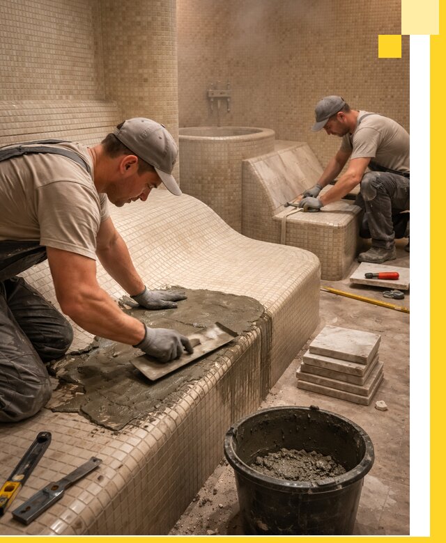 Лежаки для хамама под ключ в Костроме, проект и монтаж