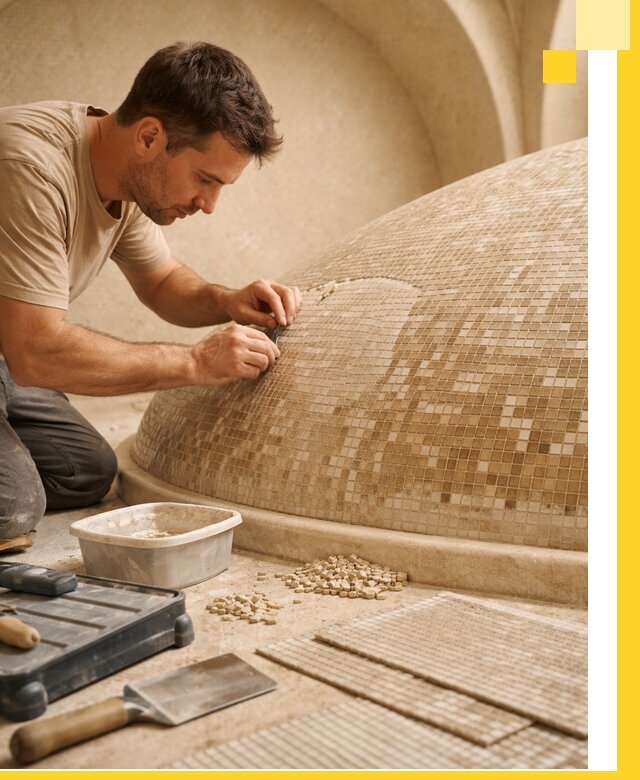 Профессиональная укладка мозаики для хамама под ключ в Костроме